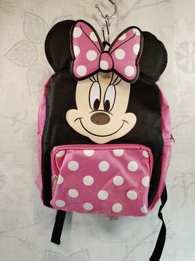 Disney Minnie Mouse Black &Pink Backpack With White Pok A Dots